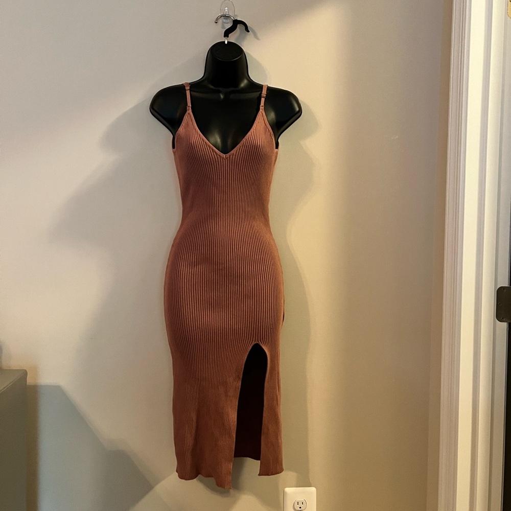 Rust Strappy Ribbed Dress